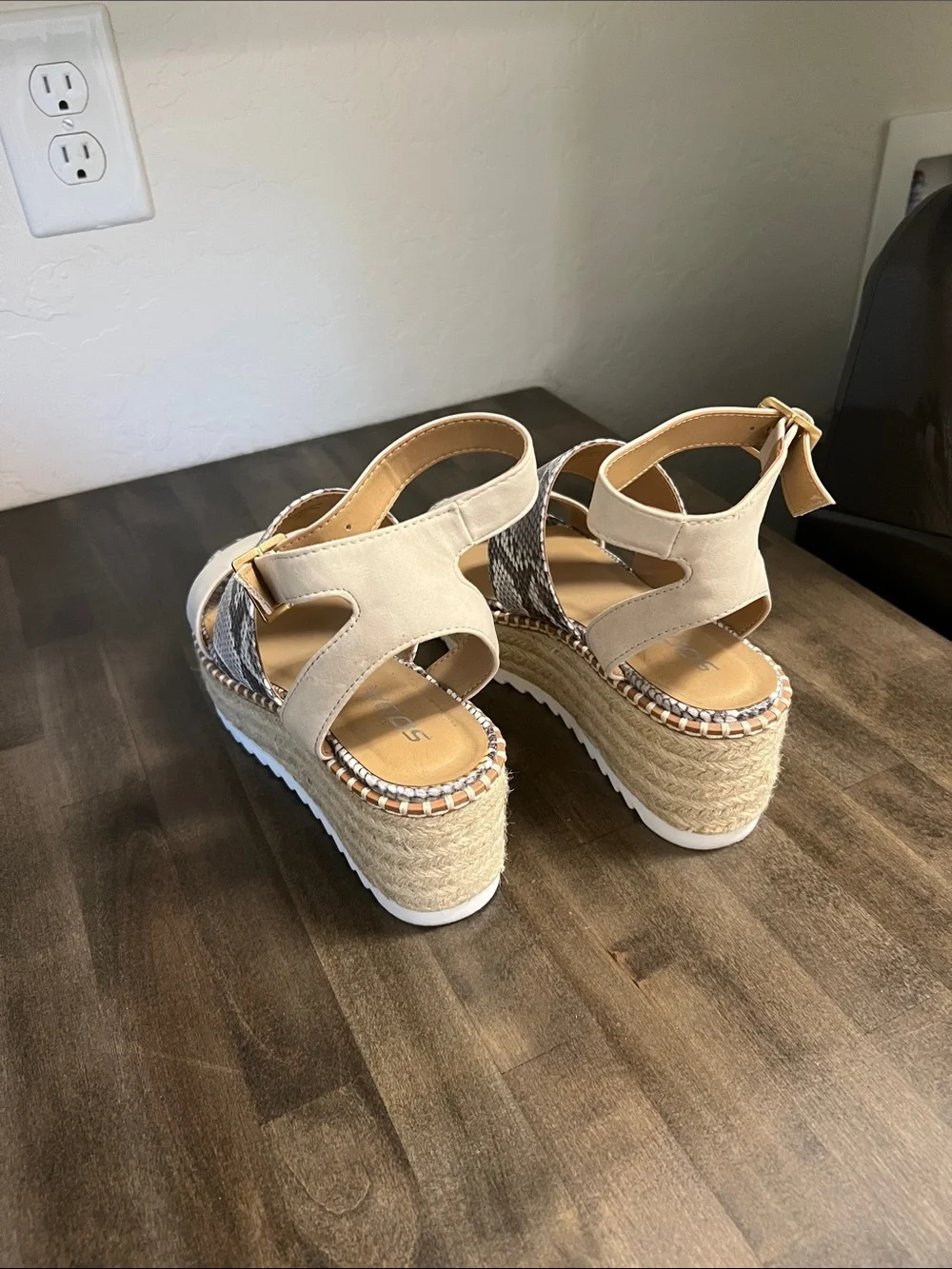 Soda Beige and Snake-Print Espadrille Platform Sandals